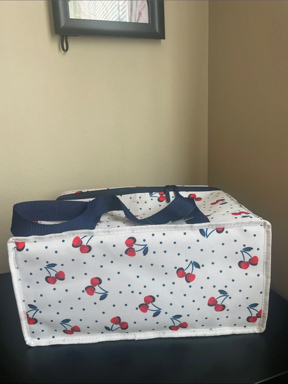 Kate Spade Insulated Cooler Bag Blue/White Cherries Polka Dot NWT